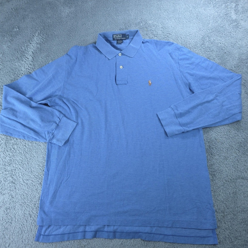 Polo Ralph Lauren Polo Shirt Mens Large Blue Long Sleeve Pima Cotton Jersey